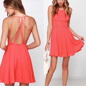 Lulu's Coral Fitted Strappy Together Dress